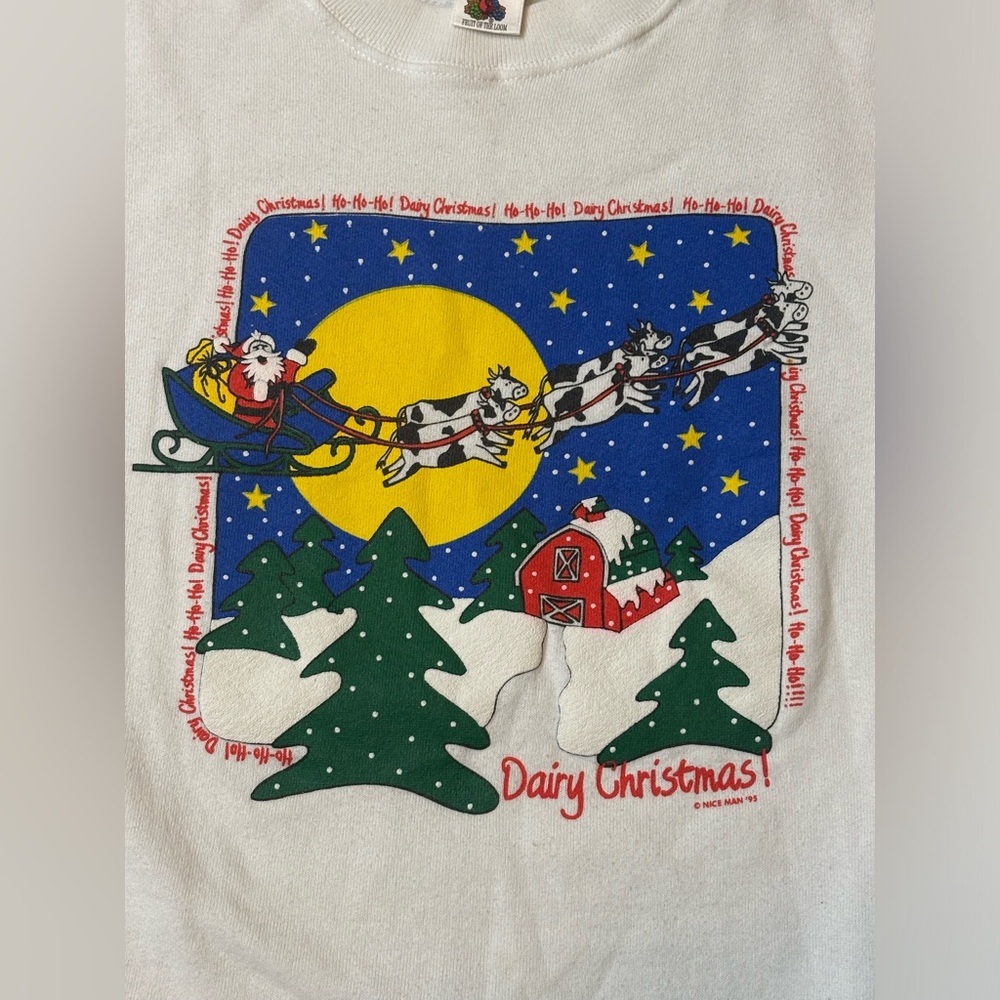 1995 Vintage Christmas Cow Sweater Size XL FOTL Tag Dairy Christmas